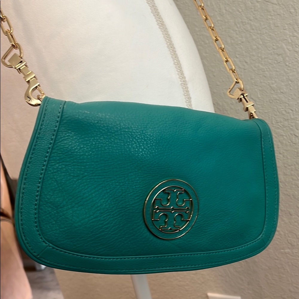 Tory Burch Teal Leather Shoulder Bag